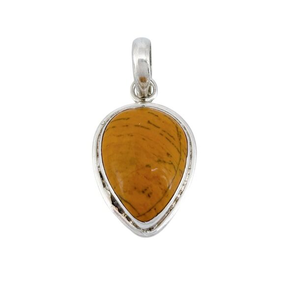 Yellow Jasper Teardrop Pendant | Vintage Sterling Silver 925 - Picture 2 of 6